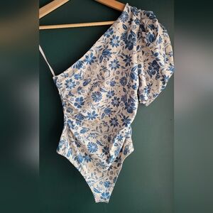 Free People Somethin About You One Shoulder Bodysuit – Teal Floral Description: